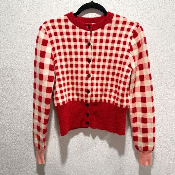 MOLLY GODDARD Red and White Checkered Cardigan - Picture 2 of 11